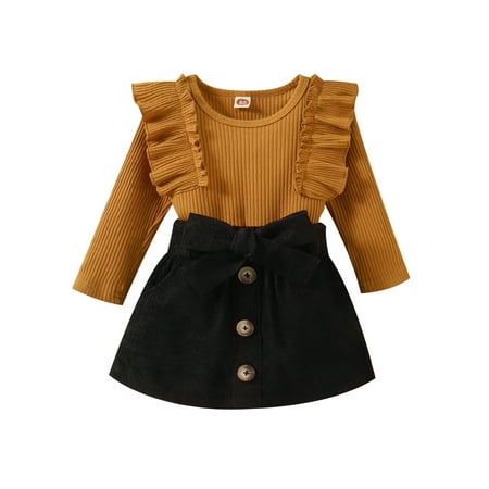 Bagilaanoe 2Pcs Toddler Baby Girls Fall Outfits Letters Long Sleeve Ribbed Knit Ruffle Tops + Skirt with Belt 9M 12M 18M 24M 3T 4T Kids Casual Skirt Set
Bagilaanoe 2Pcs Toddler Baby Girls Fall Outfits Letters Long Sleeve Ribbed Knit Ruffle Tops + Skirt with Belt 9M 12M 18M 24M 3T 4T Kids Casual Skirt Set