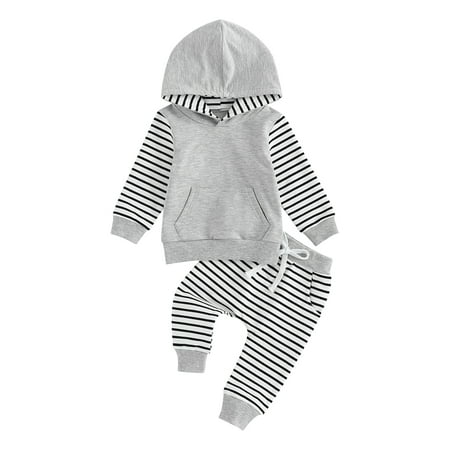 Infant Baby Boys Girls 2Pcs Fall Outfits Long Sleeve Striped Print Hoodie and Trousers Set
Infant Baby Boys Girls 2Pcs Fall Outfits Long Sleeve Striped Print Hoodie and Trousers Set