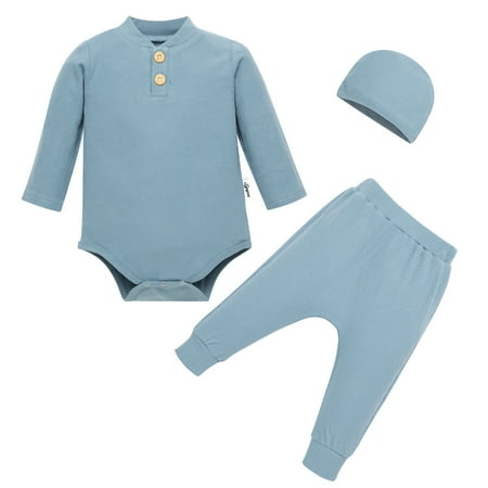 SYNPOS Newborn Baby Boy Clothes Ribbed Knitted Long Sleeve Cotton Romper Pants Hat Set Infant Spring Fall Outfits Blue 3-6 Months
SYNPOS Newborn Baby Boy Clothes Ribbed Knitted Long Sleeve Cotton Romper Pants Hat Set Infant Spring Fall Outfits Blue 3-6 Months