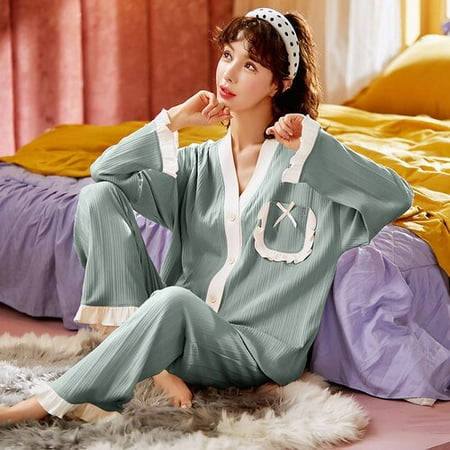 DanceeMangoo New Arrivals Cotton Sleepwear Set Autumn Winter Buttons Long Sleeve Women Pajamas Set Long Pant Pyjamas Set Women HomeWear Cloth
DanceeMangoo New Arrivals Cotton Sleepwear Set Autumn Winter Buttons Long Sleeve Women Pajamas Set Long Pant Pyjamas Set Women HomeWear Cloth