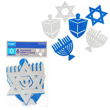 Eros F01-HK123 Silver & Blue Hanukkah Glitter Cutouts - 6 per Pack - Case of 48