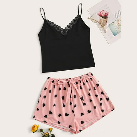 WANYNG pajamas for women Women Fashion Print Pajama Shorts Pajama Two Piece Set Sleeveless Lace Sleepwear Sets Pink S
WANYNG pajamas for women Women Fashion Print Pajama Shorts Pajama Two Piece Set Sleeveless Lace Sleepwear Sets Pink S