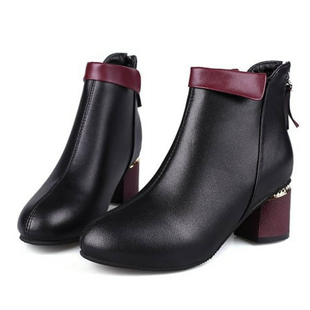 Oalirro Women s Boots High Heel Pointed Toe Boots Zip Shoes Fashion Patchwork Shoes Warm Boots Boots