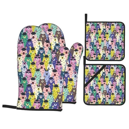 Oven Mitts and Pot Holders Sets 4 pcs - Llamas Colorful Heat Resistant Silicone Oven Gloves with Non-Slip Silicone Surface and hot pads for kitchen Baking Cooking BBQ
Oven Mitts and Pot Holders Sets 4 pcs - Llamas Colorful Heat Resistant Silicone Oven Gloves with Non-Slip Silicone Surface and hot pads for kitchen Baking Cooking BBQ