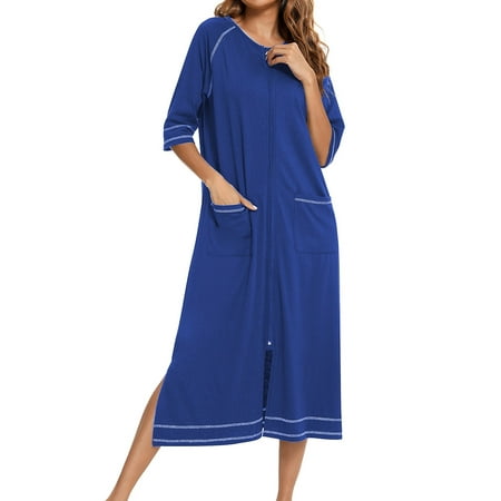 

Patlollav Nightdress Womens Winter Warm Nightgown Zip With Pokets Loose Pajamas