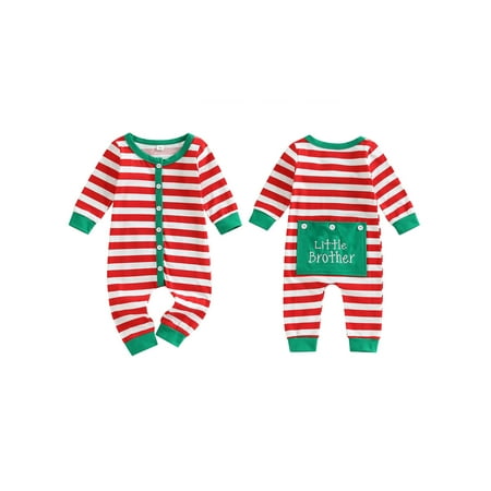 Infant Baby Boys Christmas Jumpsuit Brothers Stripe Print Long Sleeve Round Neck Button Closure Romper
Infant Baby Boys Christmas Jumpsuit Brothers Stripe Print Long Sleeve Round Neck Button Closure Romper