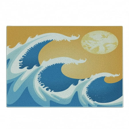 

Japanese Cutting Board Huge Sea Waves at Summer Noon Art Picture Tropical Ocean Storm Tide Decorative Tempered Glass Cutting and Serving Board Small Size Blue Marigold and White by Ambesonne