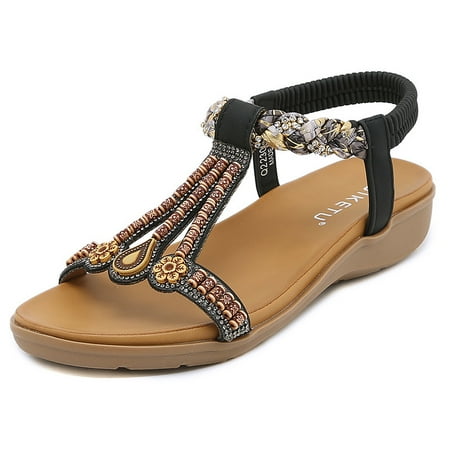 Womens Flats Sandals Bohemia Beaded Open Toe Elastic Ankle Strap Sandals Summer Comfortable Beach Shoes Sandal
Womens Flats Sandals Bohemia Beaded Open Toe Elastic Ankle Strap Sandals Summer Comfortable Beach Shoes Sandal