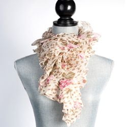 Pack of 2 Beige and Pink Floral Print Women's Ruffle Fashion Scarves 55"