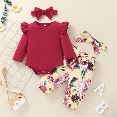 Baby Girls Clothes Fall Outfits 0-24 Months Infant Toddler Girls Solid Color Romper+ Long Pants+ 2 PC Headband Set Red 18-24 Months
Baby Girls Clothes Fall Outfits 0-24 Months Infant Toddler Girls Solid Color Romper+ Long Pants+ 2 PC Headband Set Red 18-24 Months