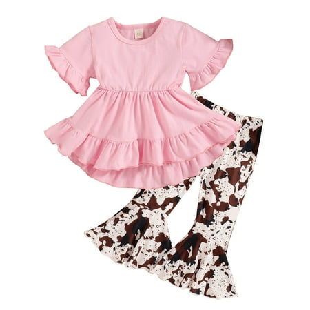 ZHUASHUM Toddler Girls Ruffles Short Sleeve Tops Leopard Printed Flare Pants Outfits
ZHUASHUM Toddler Girls Ruffles Short Sleeve Tops Leopard Printed Flare Pants Outfits
