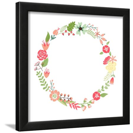 Floral Frame. Cute Retro Flowers Arranged Un a Shape of the Wreath Perfect for Wedding Invitations Framed Print Wall Art By Alisa Foytik