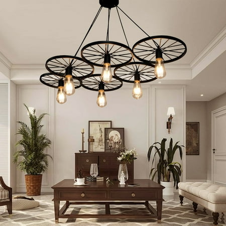 AFANQI 6 Wheel Chandelier Lighting Retro Rustic Hanging Light Fixture Ceiling Lamp E26
AFANQI 6 Wheel Chandelier Lighting Retro Rustic Hanging Light Fixture Ceiling Lamp E26