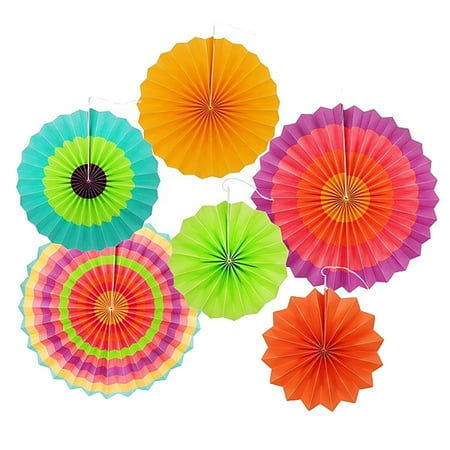 Hadanceo 6 Pcs Paper Fans Lightweight Round Flower Shape Paper Non-fading Flower Fans for Home