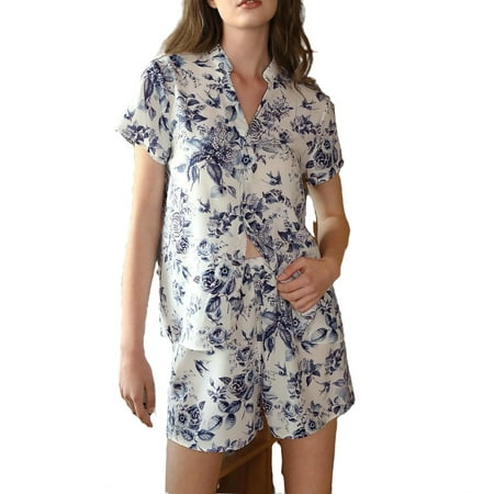 Casual Floral Print Notched Short Sets Short Sleeve Blue and White Womens Pajama Sets (Women s)
Casual Floral Print Notched Short Sets Short Sleeve Blue and White Womens Pajama Sets (Women s)