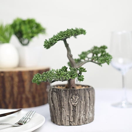 BalsaCircle 8.5-Inch tall Brown Concrete Planter Pot Green Artificial Mini Burros Tail Tree Home Party Wedding Tabletop Decorations