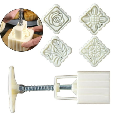 Goodhd 3D Flower Stamps Moon Cake Decor DIY Mould Barrel Round Mooncake Mold 50g