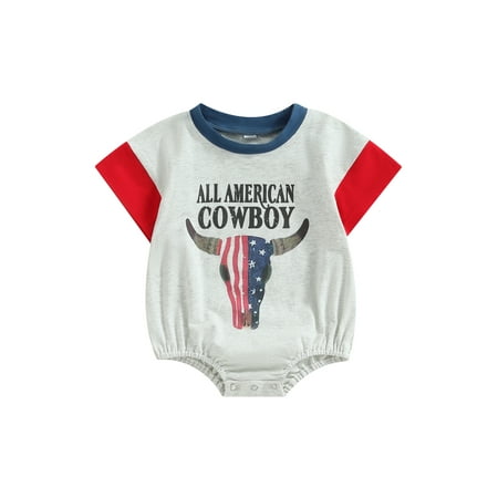 Baby Girls Boys Romper Short Sleeve Crew Neck Cow/Boots Print Summer Bodysuit for Independence Day
Baby Girls Boys Romper Short Sleeve Crew Neck Cow/Boots Print Summer Bodysuit for Independence Day