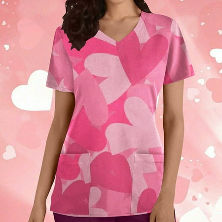 Valentines Day Gifts for Her UHEOUN Womens Tops Valentines Scrubs for Women Fashion Women Short Sleeve V-Neck Printing Blouse Causal Pullover Pocketss Tops End of Year Clearance
Valentines Day Gifts for Her UHEOUN Womens Tops Valentines Scrubs for Women Fashion Women Short Sleeve V-Neck Printing Blouse Causal Pullover Pocketss Tops End of Year Clearance