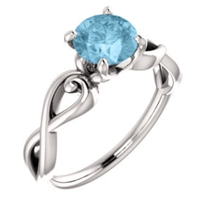 Jewels By Lux 14k White Gold Round 6.5 mm Polished Aquamarine Set Ring Size 7