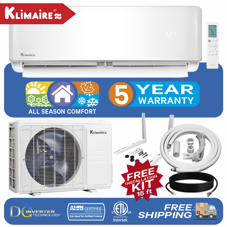 

Klimaire 9 000 Btu 21.5 SEER Ductless Mini-Split Inverter Air Conditioner Heat Pump System with 15-ft Installation Kit Wall Bracket - 115v