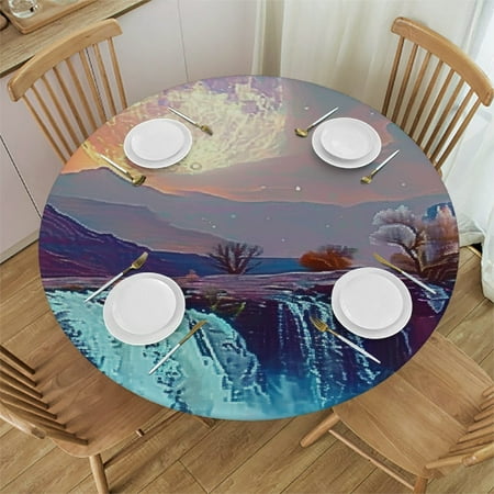 Patifu Waterfall Full Moon Mountain Range Round Tablecloth Stain-Resistant Washable Elastic Edge for Indoor Outdoor Home Restaurants Weddings Parties 42 -46 
Patifu Waterfall Full Moon Mountain Range Round Tablecloth Stain-Resistant Washable Elastic Edge for Indoor Outdoor Home Restaurants Weddings Parties 42 -46