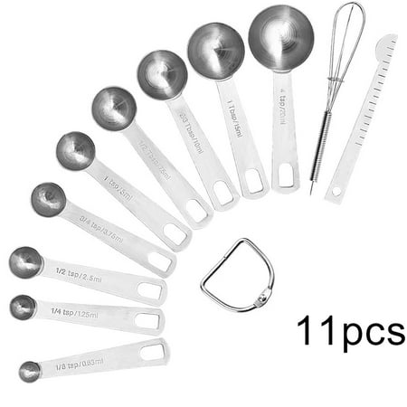 IOAOAI Daily necessities 11Pcs Measuring Spoons Accurate Scale Design 430 Stainless Steel Kitchen Cooking Scale Scoop for Home