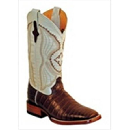 Mens Belly Caiman Square Toe Boots Chocolate & Pearl 13D