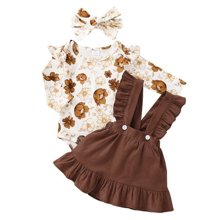 NZRVAWS Newborn Baby Girls Outfit Long Sleeve Floral Print Ruffle Sleeve Romper Top +Straps Suspender Skirts+Headband 3PCS Clothes Set 6-9 Months Brown
NZRVAWS Newborn Baby Girls Outfit Long Sleeve Floral Print Ruffle Sleeve Romper Top +Straps Suspender Skirts+Headband 3PCS Clothes Set 6-9 Months Brown