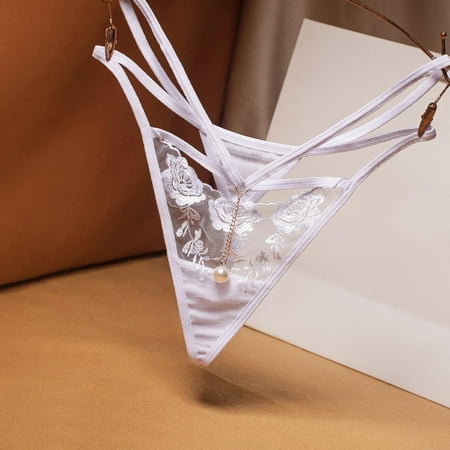 Women s Thongs V Back Low Waist See Through Panties Seamless Lace Briefs Mesh Perspective G-String with Pearl Pendant White
Women s Thongs V Back Low Waist See Through Panties Seamless Lace Briefs Mesh Perspective G-String with Pearl Pendant White