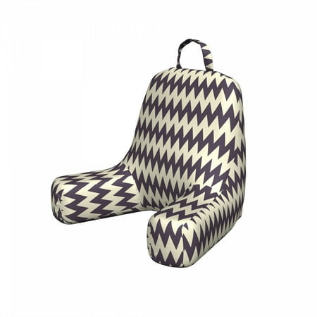 Chevron Reading Pillow, Horizontal Narrow Sharp Edged Zig Zags Classical Simplistic with Retro Effects, Bedrest Cushion with Back Pocket and Washable Cover, 2 Sizes, by Ambesonne