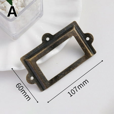 Antique Brass Drawer Label Pull Cabinet Frame Handle File Name Card Holder