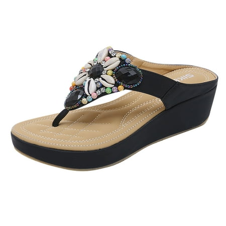 QISIWOLE Sandals Women 2022 Comfortable Flip Flops with Arch Support Summer Casual Wedge Shoes Deals