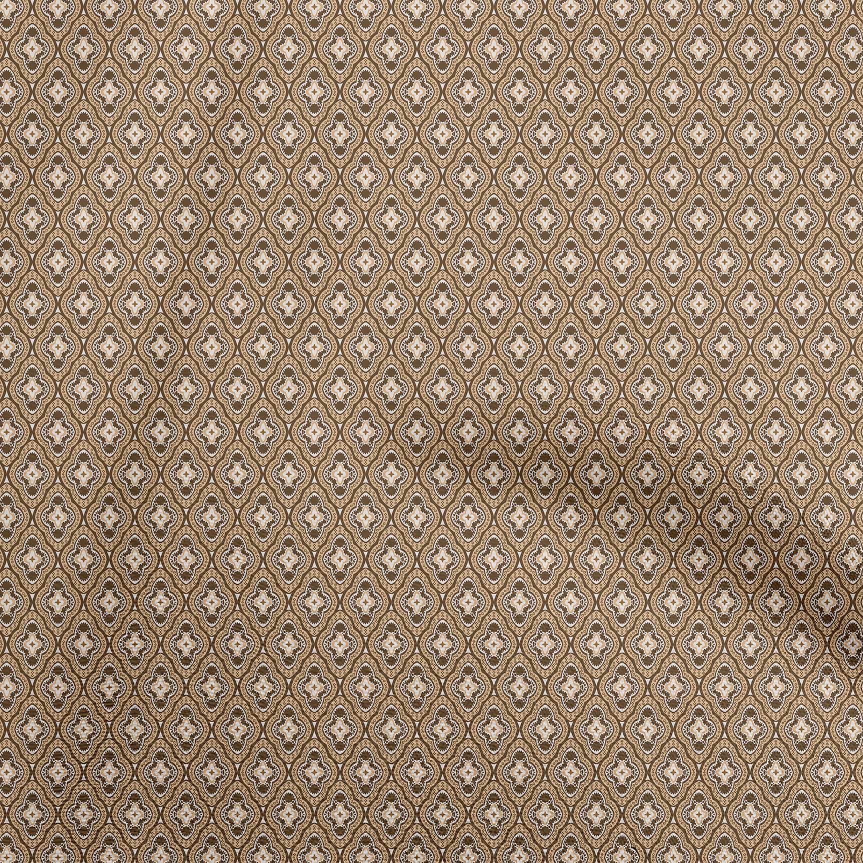 Oneoone Cotton Flex Brown Fabric Asian Block Tile Sewing Material Print