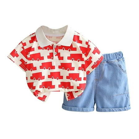 Outfits for Kids Shorts Cartoon Car Printed Shirt Denim Shorts Summer Two Piece Leisure Sports Style Kids formal Suits for Boys
Outfits for Kids Shorts Cartoon Car Printed Shirt Denim Shorts Summer Two Piece Leisure Sports Style Kids formal Suits for Boys
