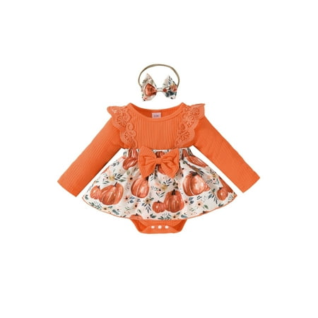 I3CKIZCE Baby Girls Halloween Romper Dress Pumpkin Print Long Sleeve Jumpsuits and Cute Headband Set for 2 Piece Outfits
I3CKIZCE Baby Girls Halloween Romper Dress Pumpkin Print Long Sleeve Jumpsuits and Cute Headband Set for 2 Piece Outfits