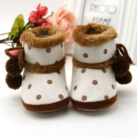 Synpos 0-18M Newborn Baby Winter Boots Soft Bottom Baby Moccasin Warm Boots Non-slip Booties for Baby Girls (Brown)