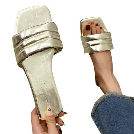 

KaLI_store Indoor Slippers For Women Cloud Sandals for Women Men Thick Sole Adjustable Buckles EVA Cloud Slides Slippers Gold Side 9.5