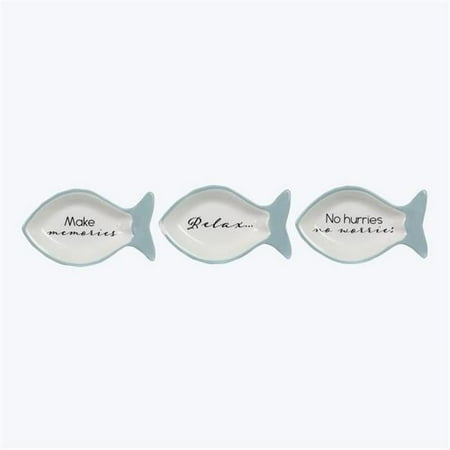 15 in. Ceramic Lake Cabin Fish Shaped Trinket Dish Assorted Style - Set of 3