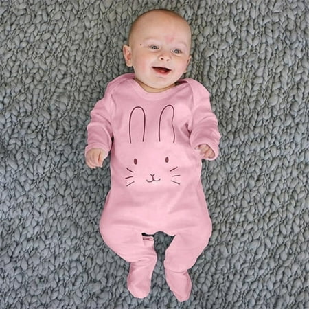 

ZXHACSJ Newborn Infant Baby Girls Boys Long Sleeve Rabbite Cartoon Print Romper Jumpsuit Pink 90