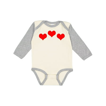 Inktastic 3 Red Hearts Gift Baby Boy or Baby Girl Long Sleeve Bodysuit