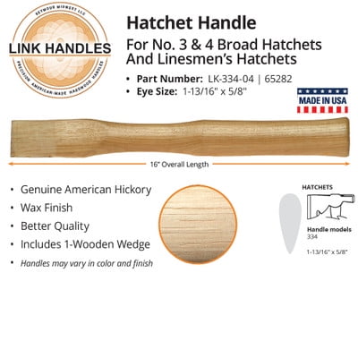 Link Handles 65282 16 hatchet Handle for No. 3 and 4 broad and linesman hatchets (min qty 12 each)