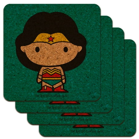 Wonder Woman Cute Chibi Character Low Profile Novelty Cork Coaster Set