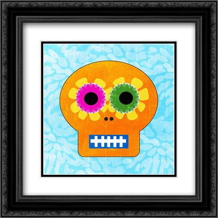 Day of the Dead IV 2x Matted 20x20 Black Ornate Framed Art Print by Woods, Linda