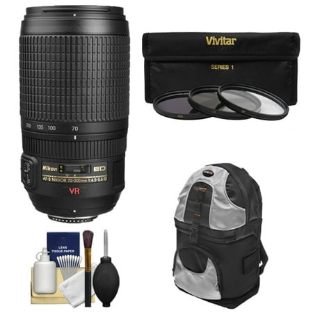 Nikon 70-300mm f\/4.5-5.6 G VR AF-S Zoom-Nikkor Lens + Backpack + 3 UV\/ND8\/CPL Filters for D3200, D3300, D5300, D5500, D7100, D7200, D750, D810 Cameras