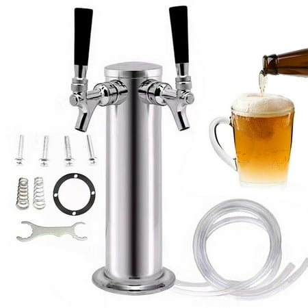DENEST Double Faucets Draft Beer Tower Kegerator Stainless Steel
