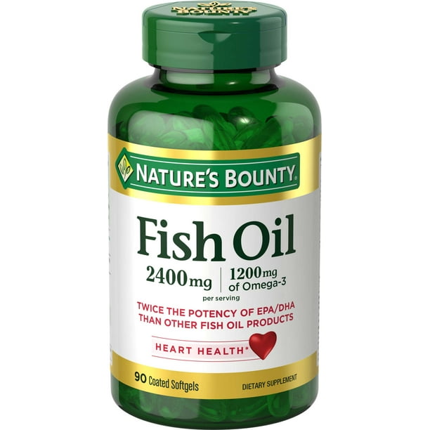 Nature's Bounty Fish Oil Omega-3 Softgels, 2400 Mg + 1200 Mg Omega-3, 90 Ct