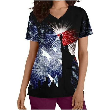 Women s 4th of July Shirts Summer US Flag V Neck Short Sleeve with Pockets Nurse Working Uniform Scrub Tops
Women s 4th of July Shirts Summer US Flag V Neck Short Sleeve with Pockets Nurse Working Uniform Scrub Tops