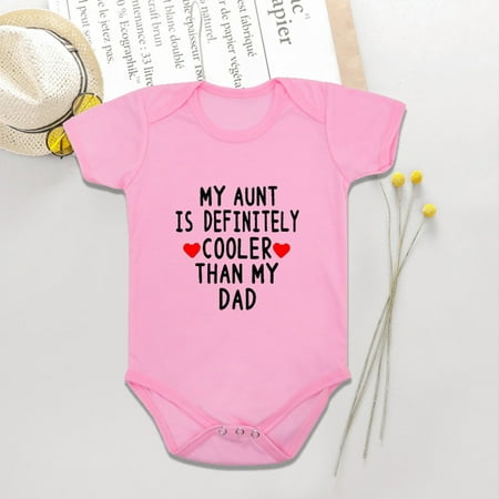

QISIWOLE My Aunt Is Definitely Cooler Than My Dad Toddler Kids Baby Boys Girls Fashion Cute Solid Color Letter Print Short Sleeve One-piece Romper Jumpsuit Deals