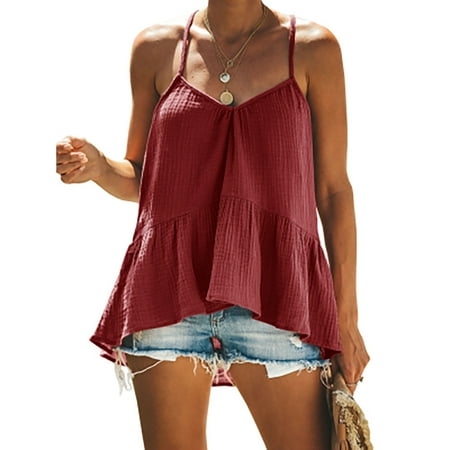 Yobecho women s summer ruffled spaghetti strap camisole